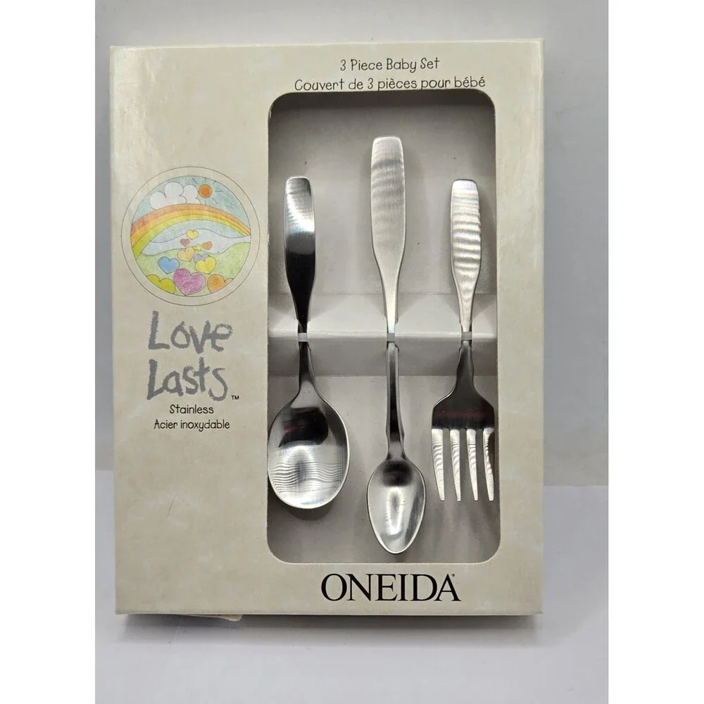 Oneida Child Set 3 Piece Silverware Brushed Stainless Steel Paul Revere NEW Box